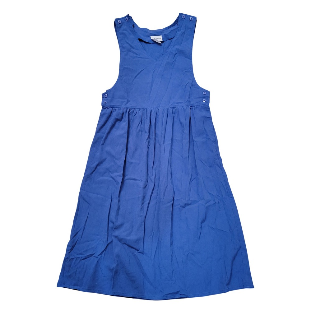 Truly Yours Vintage Blue Jumper Dress Button Shoulder Pinafore Midi 12 Homestead